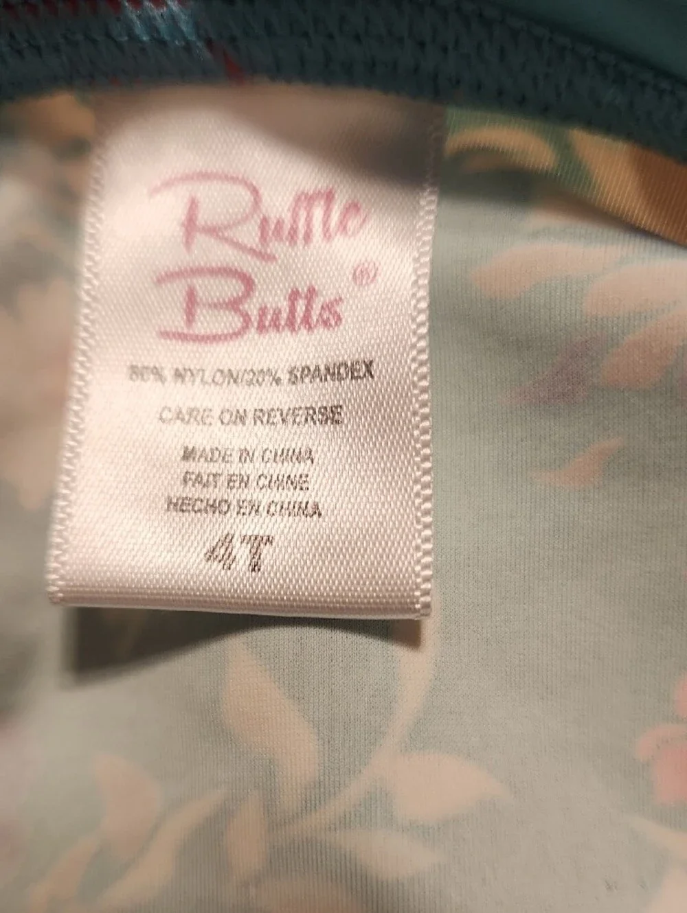 Ruffle Butts Teal Floral Kids Swim Rashguard - Girls Size 4T - Ruffle Butts